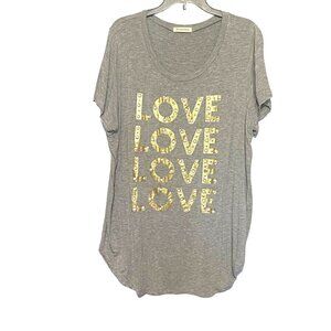 Occasion Love T-Shirt Tunic Gray with Gold‎ & Pearl Detail Women's Size 1X